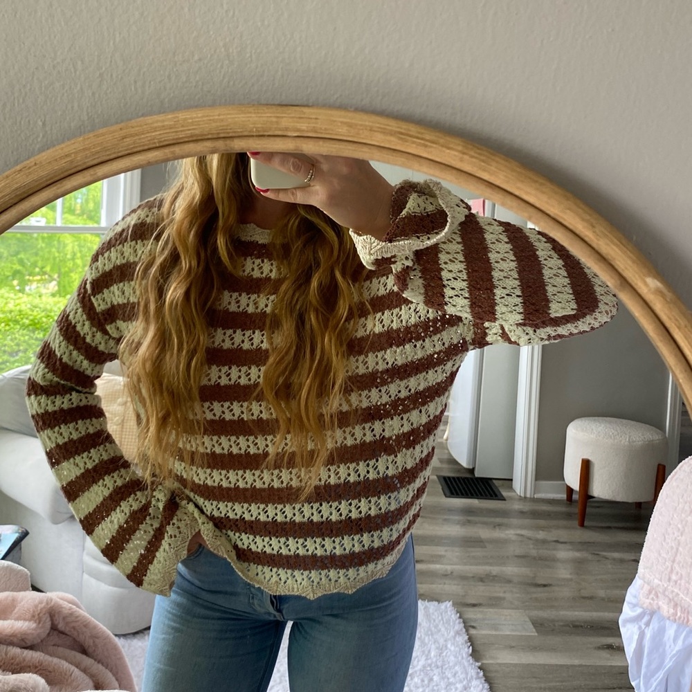 Mango metallic stripe crochet sweater